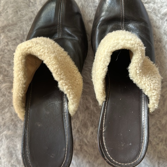 Coach Kacie vintage high heel clog mules shearling trim Made in Italy dark brown - Picture 6 of 10